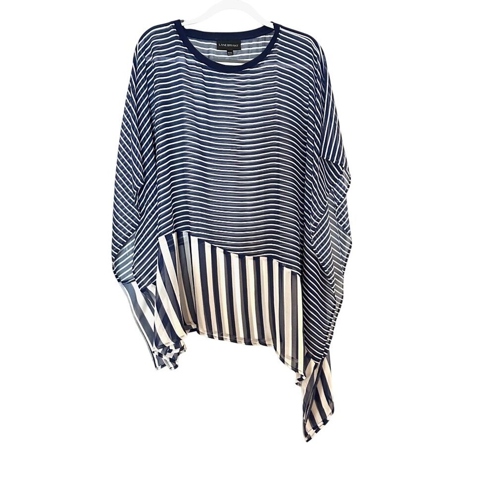 Lane Bryant Womens Top Tunic Sheer Blouse Size18 20 Navy Blue White Stripe